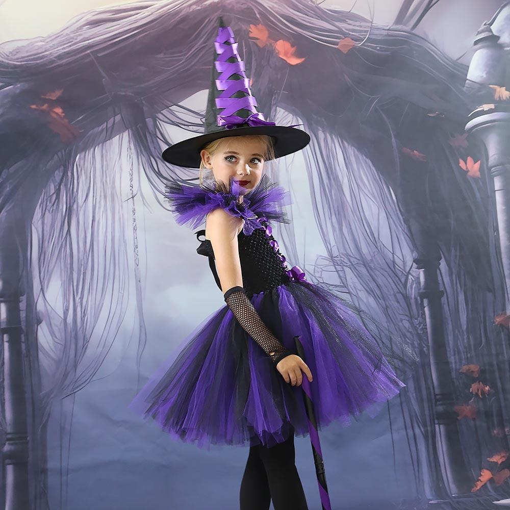 2025 Halloween Child Witch Cosplay Costume Vampire LED Light Luminous Tulle Tutu Dress Ghost Dress Up Carnival Party Witch Cape