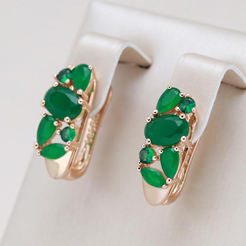 New Green Natural Zircon Drop Earrings For Women  Rose Gold Vintage Ethnic Bride Wedding Jewelry Party Accessories