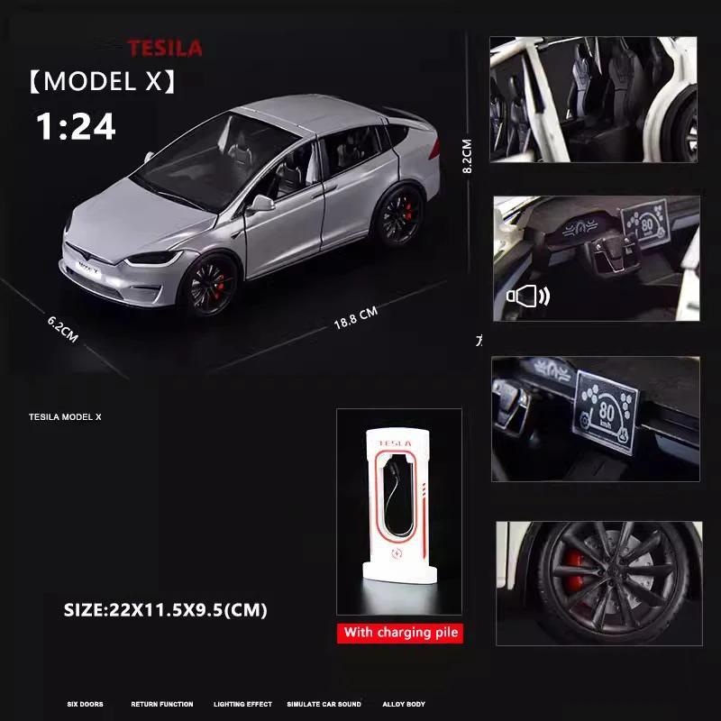 

Новий 1:24 Імітація Модель автомобіля Tesla X з литого сплаву Звук і світло Інерційний іграшковий автомобіль Металевий електромобіль Колекція для хлопчика Декорація Подарунок