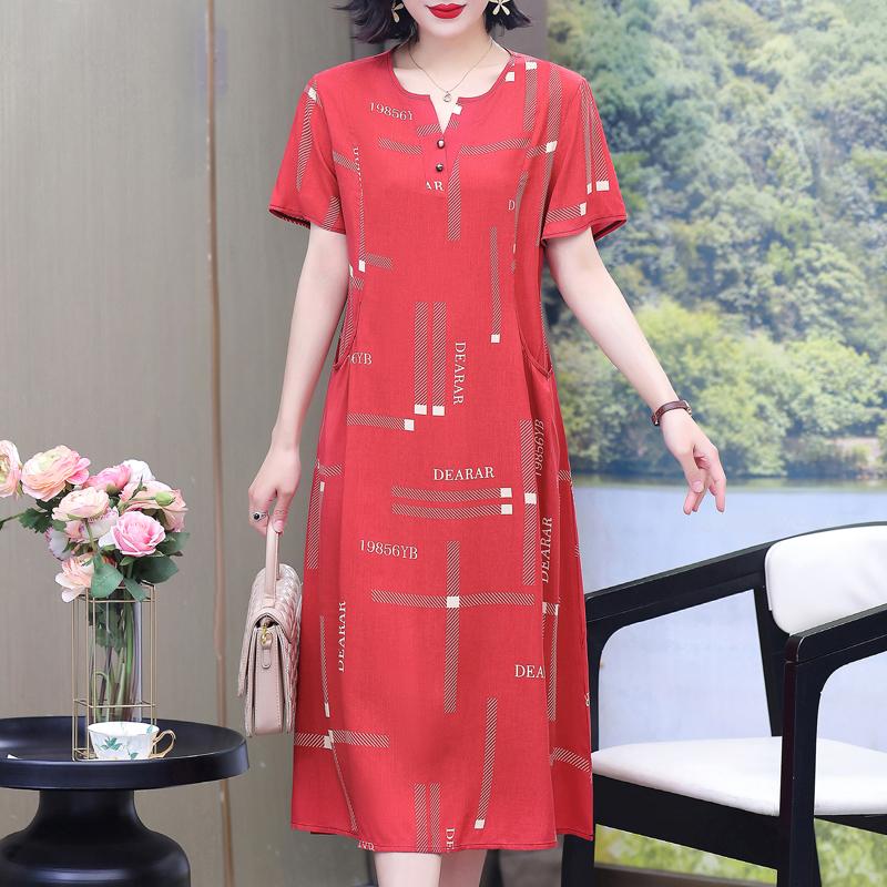 Elegante Damen-Sommerkleider Übergröße Lässig Print Kurzarm Langkleid