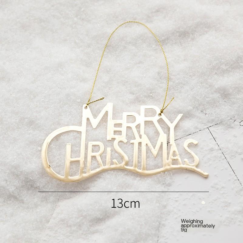Golden Iron Christmas Tree Ornament with Silver Three Dimensional Letter Card for Christmas Holiday Home Decoration