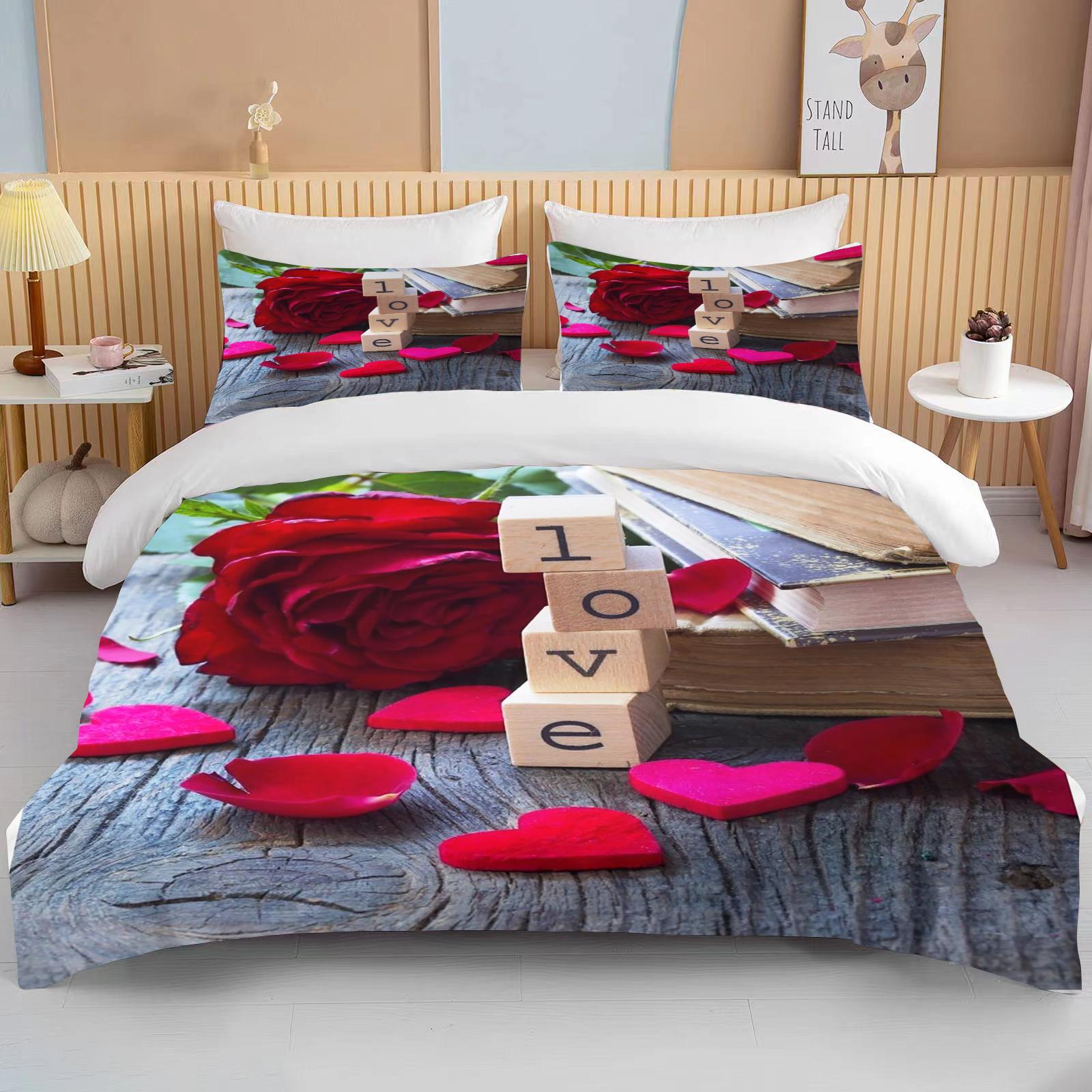 

Любовь Сердце День Святого Валентина Красный Розовый Роза Цветок 3D Постельное Белье Комплект Пододеяльник Одеяло Постельное Белье Для Пары Полуторный Двуспальный Кинг EU single(135x200cm)