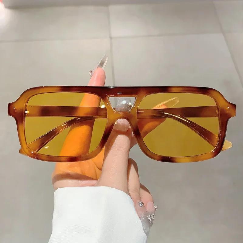 

Double Bridge Square Sunglasses Women For Men Vintage Sun Glasses Luxury Brand Designer Punk Popular Flat Top Eyeglasses 1PC