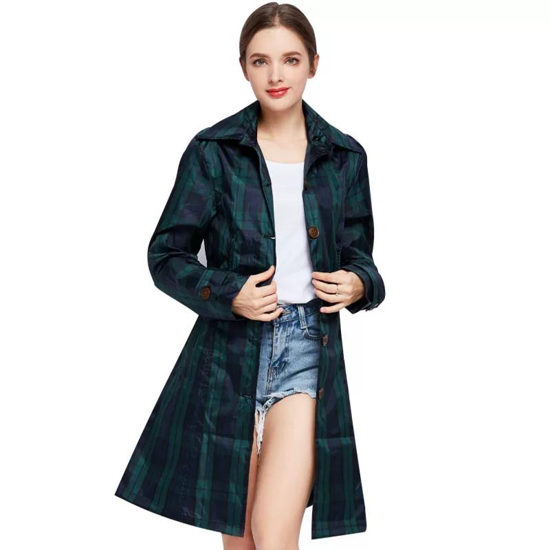 Mode Klassisch Groß karierter Regenmantel Dünn und tragbar Langer Gürtel Trenchcoat Winddichter Poncho Mittellang Lange Länge Wasserdichte Kleidung