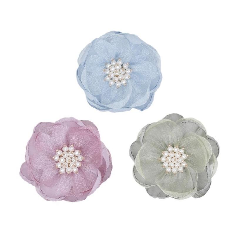 Fabric Flower Appliques with Layered Construction and Center Clusters, Set of Ten for Garments, Hair Accessories and Crafts
