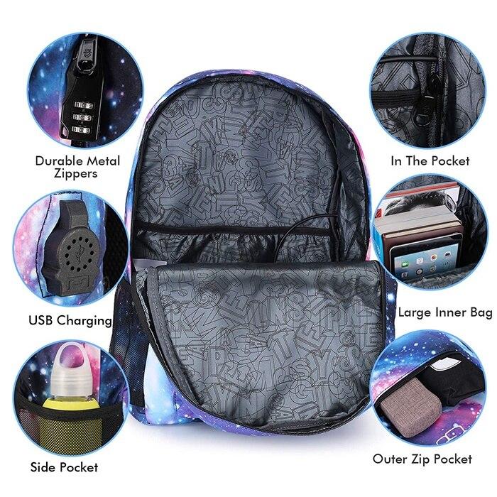 Kosiil 15.6 Inch Glow in The Dark Waterproof Backpack, Multicolor Laptop School Bag for Students, Lightweight Anti-Spill Bookbag