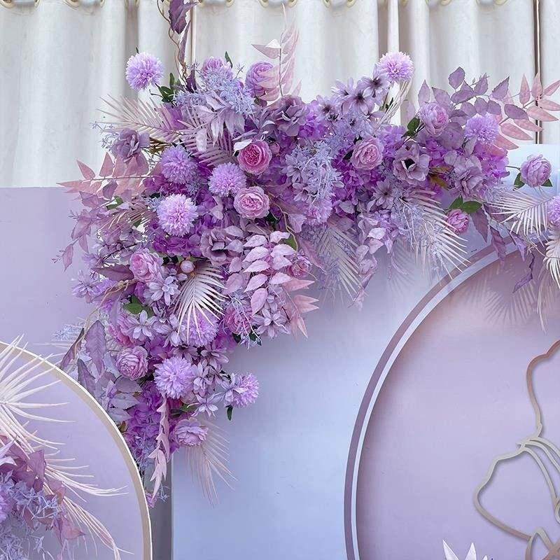 Purple Artificial Wedding Aisle Flower Ground Row T-Stage Decoration
