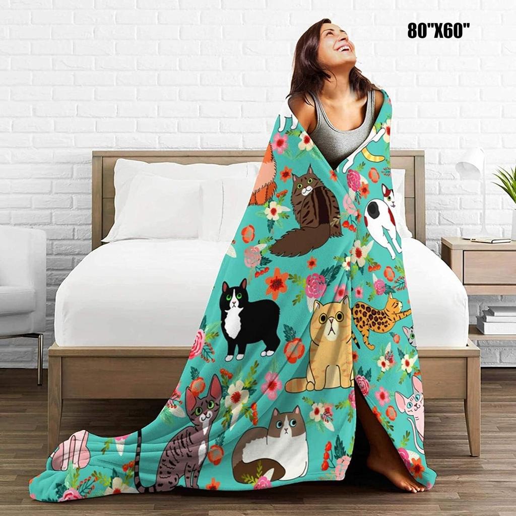 Cute Cats Print Blanket Flannel Blanke Bed Sofa Travel Camping Super Soft Cozy Plush Blanket Dogs Print Throw for All Seasons