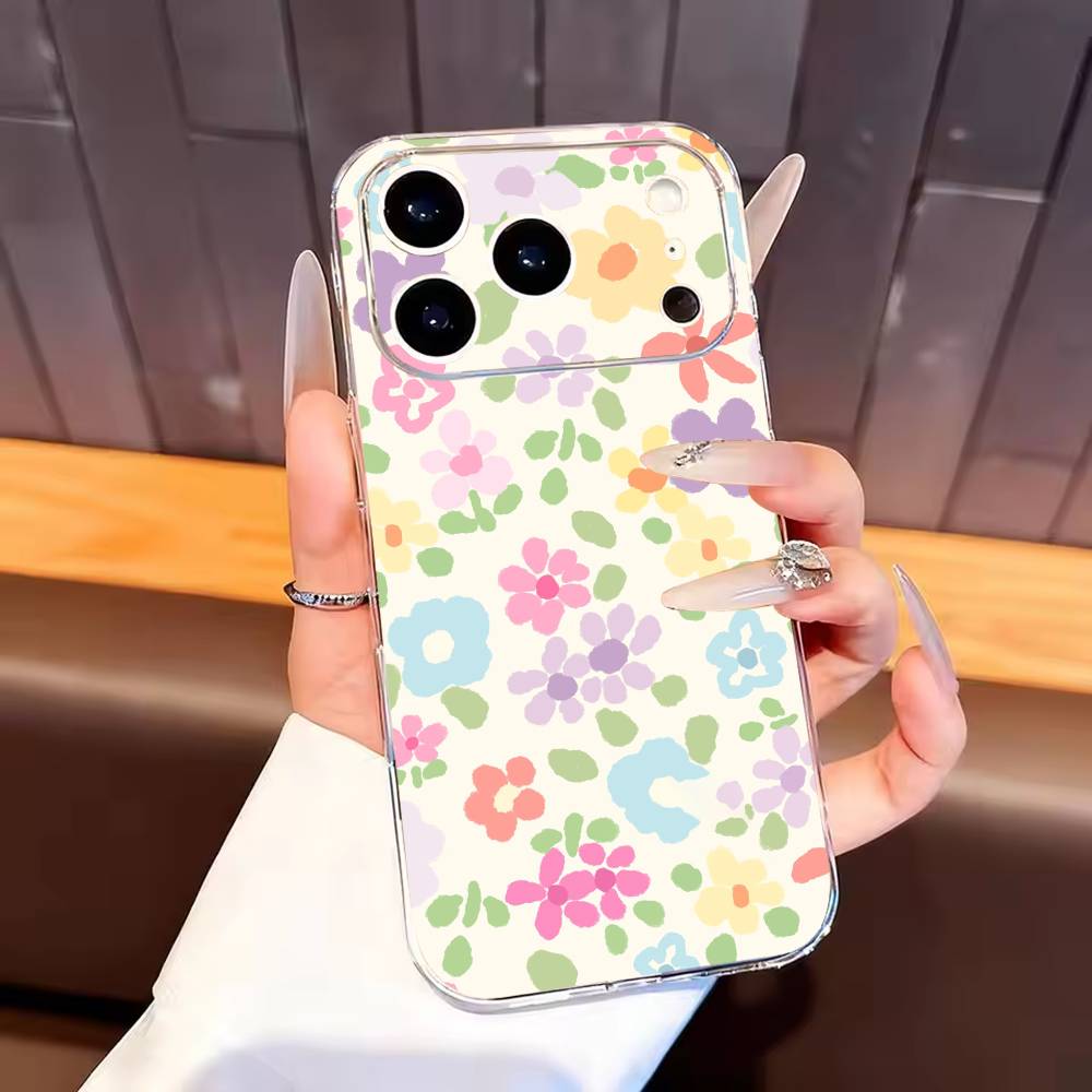 Ditsy Floral Phone Case For iPhone17,16,15,14,13,12,11 Plus,Pro Max Soft Transparent Cover