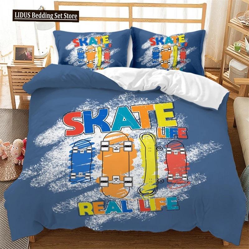 Skateboard Duvet Cover Microfiber Extreme Sports Game Bedding Set Astronaut Spaceman Skateboard Quilt Cover For Boys Teen Boys