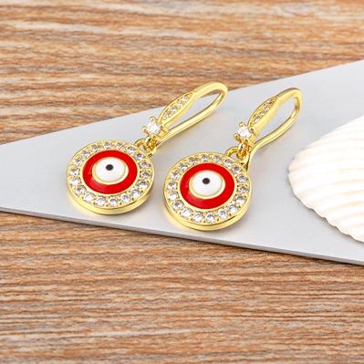 

Nidin Lucky Evil Eye Hamsa Round Shape Drop Zircon Earrings 4 Colors Dangle Ear Jewelry for Women Girls Korean Fashion Gift червоний