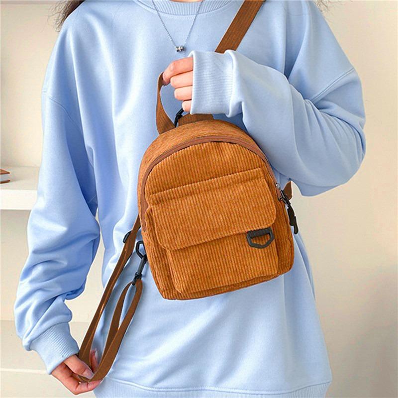 Women Fashion Travel Small Casual Daypacks Lightweight Simple Corduroy Double Shoulder Bag School Backpacks