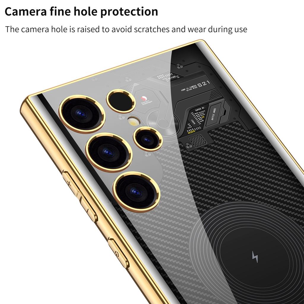 For Samsung Galaxy S24 S23 Ultra Plus Case Luxury Electroplated Painted Pattern Glossy Glass Shockproof Hard Cover Accessories