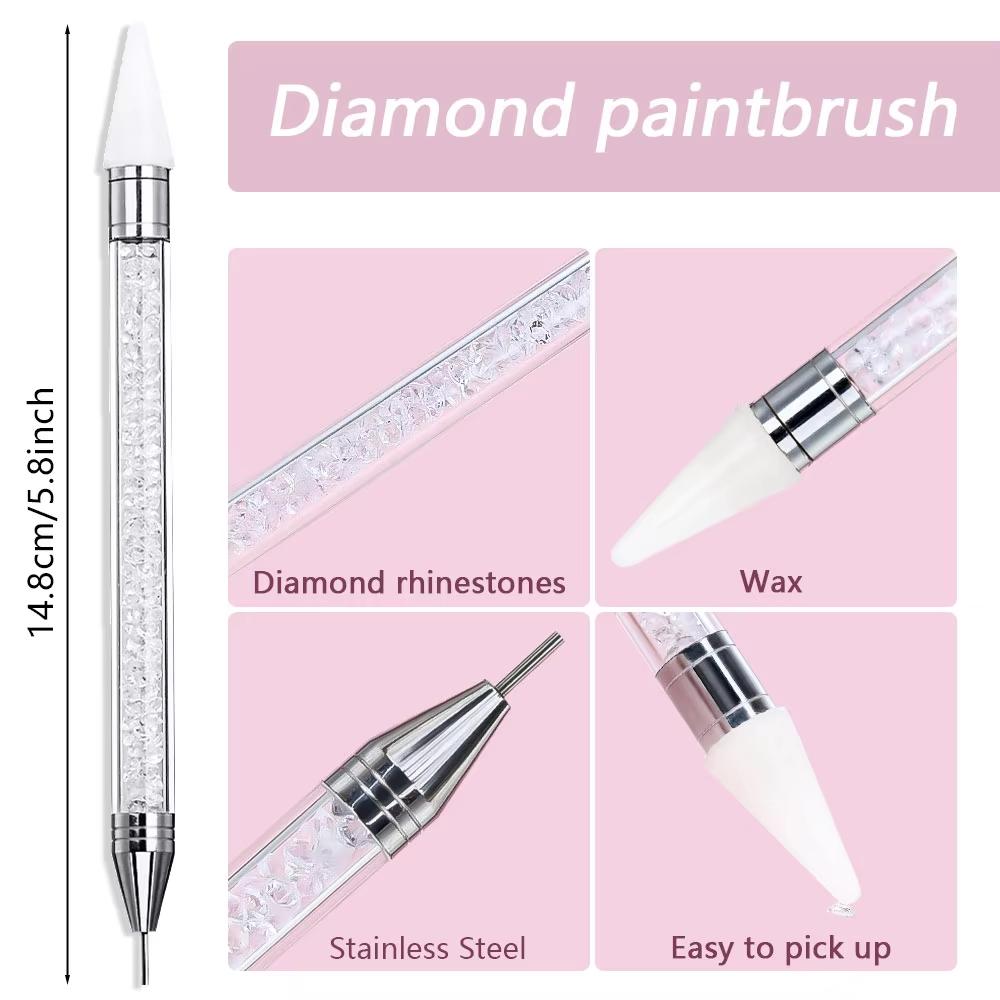 Diamond Painting Wax Picker Pen with 6 Replaceable Tips Crystal Handle Double End Rhinestone Pickup Tool for Nail Art Beads Gems DIY Crafts