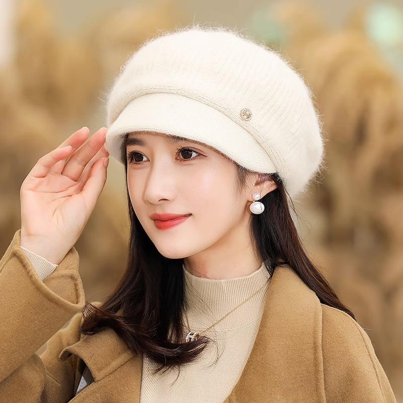 Autumn and Winter Hats, Middle-aged and Elderly Rabbit Fur, Diamond Label, Wool Hat, Piled and Thickened Thermal Hat, Old Lady Knitted Cotton Hat,