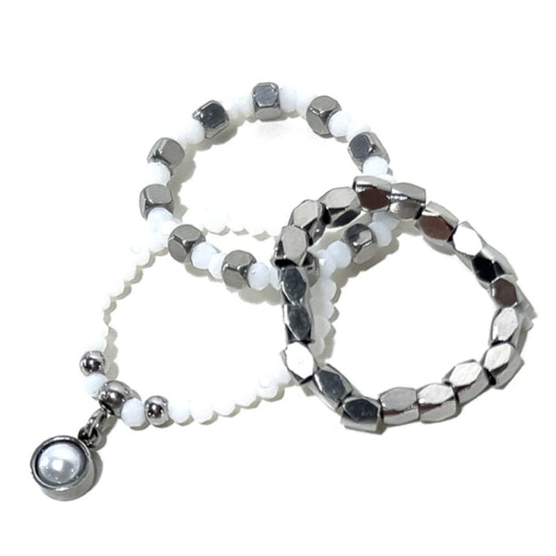 S SY [3SET] Aztec beads rings white