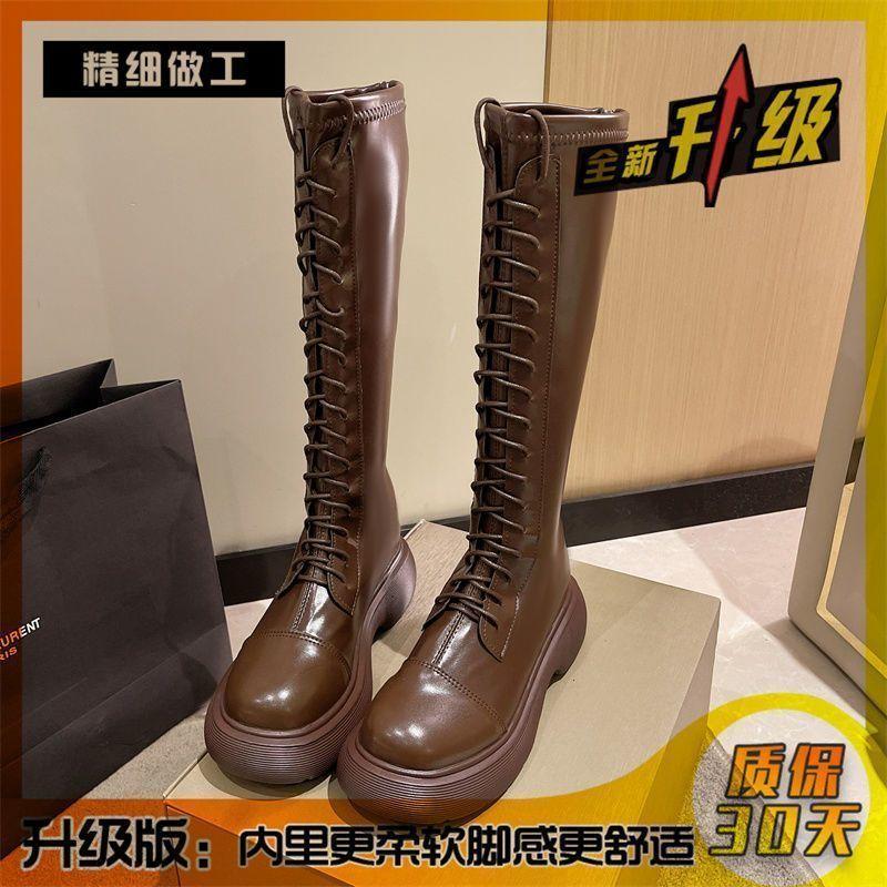 

Сапоги на ремешках Женские рыцарские сапоги Осень-зима 2025 Новые сапоги на толстой подошве Высокие сапоги на шнуровке Ботинки Мартин Детские 40