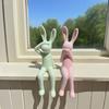 Macaron Color Bunny Statue, Soft Touch Flocked Resin Hare Figurine, See No Evil Design Minimalist Pastel Ornament for Home Office Decor Relaxing Gift