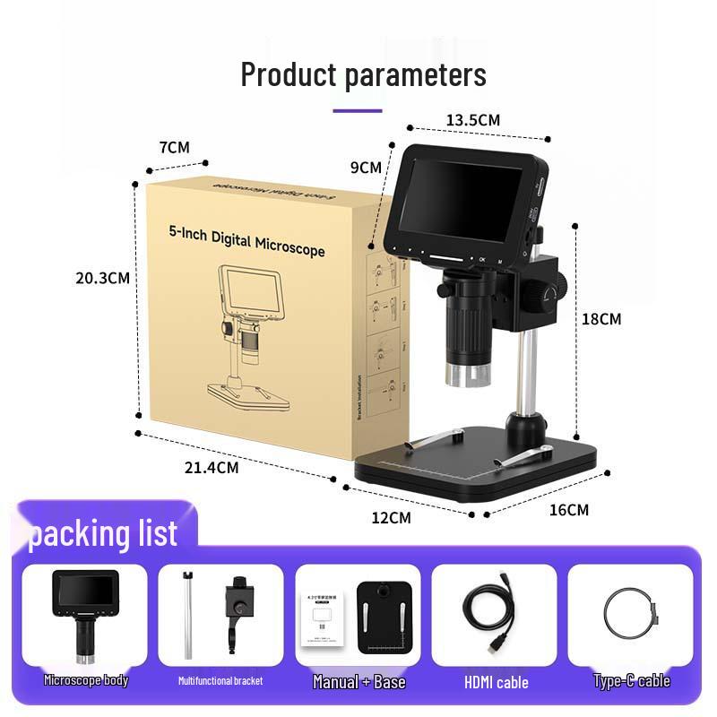 5-Inch HD IPS Screen Digital Microscope