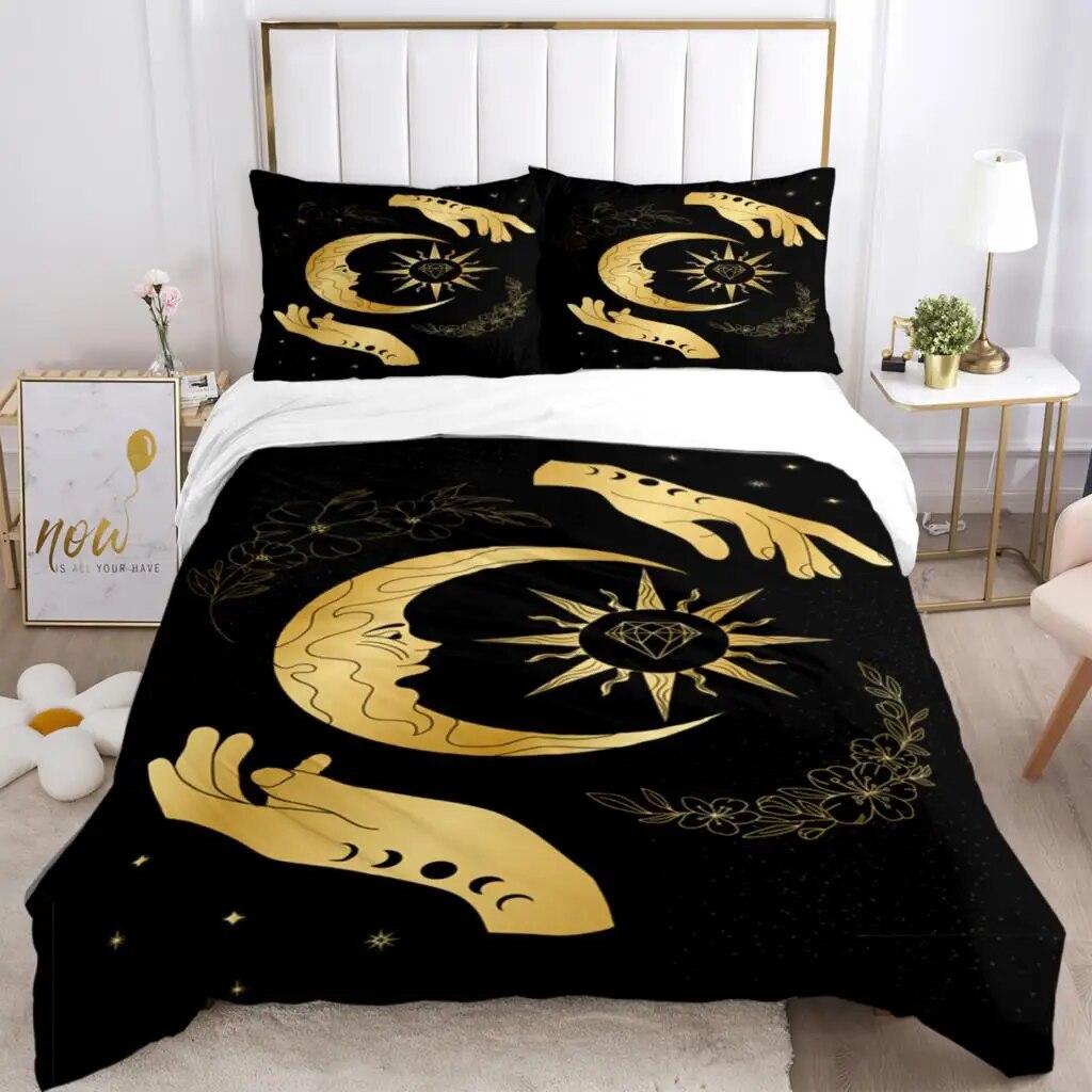 Magic Astrology Esoteric Gold Print Three Piece Set Fashion Bedding Article Children Or Adults For Beds Quilt Covers Pillowcases