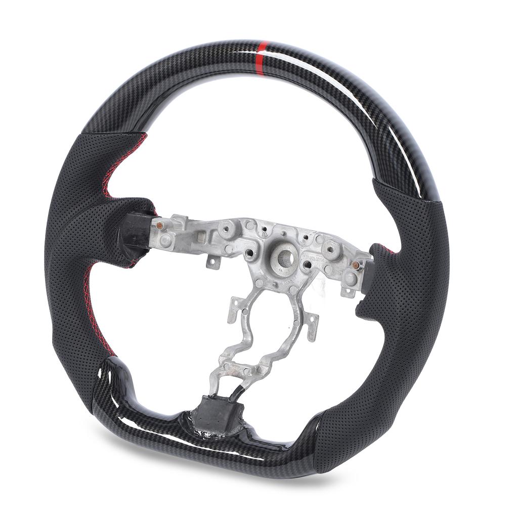 Hydro Dip Steering Wheel Carbon Fiber Look Flat Bottom Perforated Leather Hand Grips for 370z 2009 to 2020