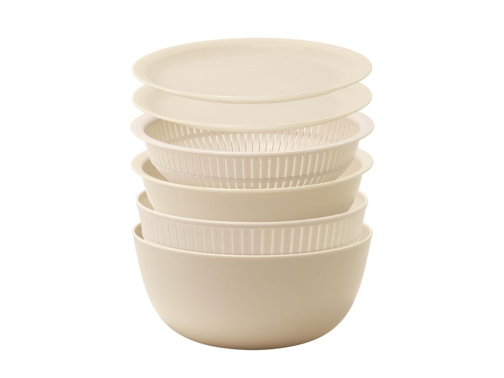 Like-it Colander & Bowl, Microwave Safe, Beige, 6-Piece Set, Made In Japan, Features Draining, Draining, and Heat-Resistant Bowls, Also Suitable for