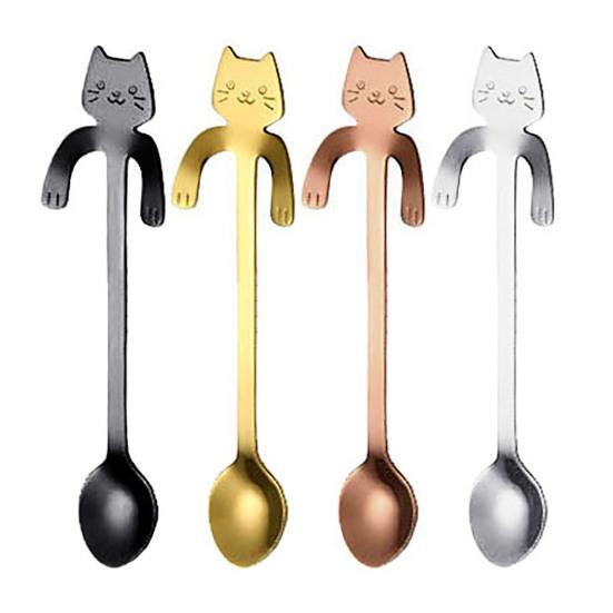 Cartoon Cats Long Handle Stainless Steel Coffee Tea Hanging Spoon Kitchen Supplies