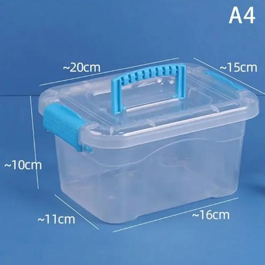 Food-Grade Clear Plastic Storage Box with Lid - Portable Toy Desktop Container with Handle