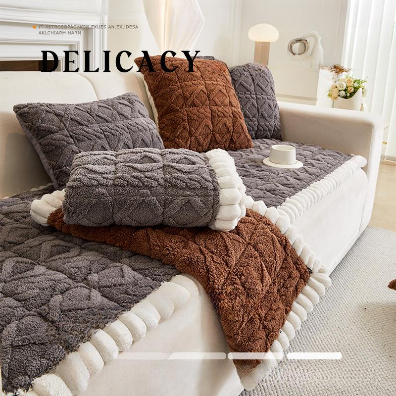 Light Luxury Tafu Velvet Sofa Cushion, Winter Model, High-End Thickened Steamed Bread Cushion, Sofa Cover, Non-Slip.