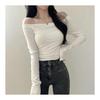 Women's tops Korean fashion tops cut and sew long sleeve cropped short length clavicle stretch elastic slim slender tight sexy girly feminine adult