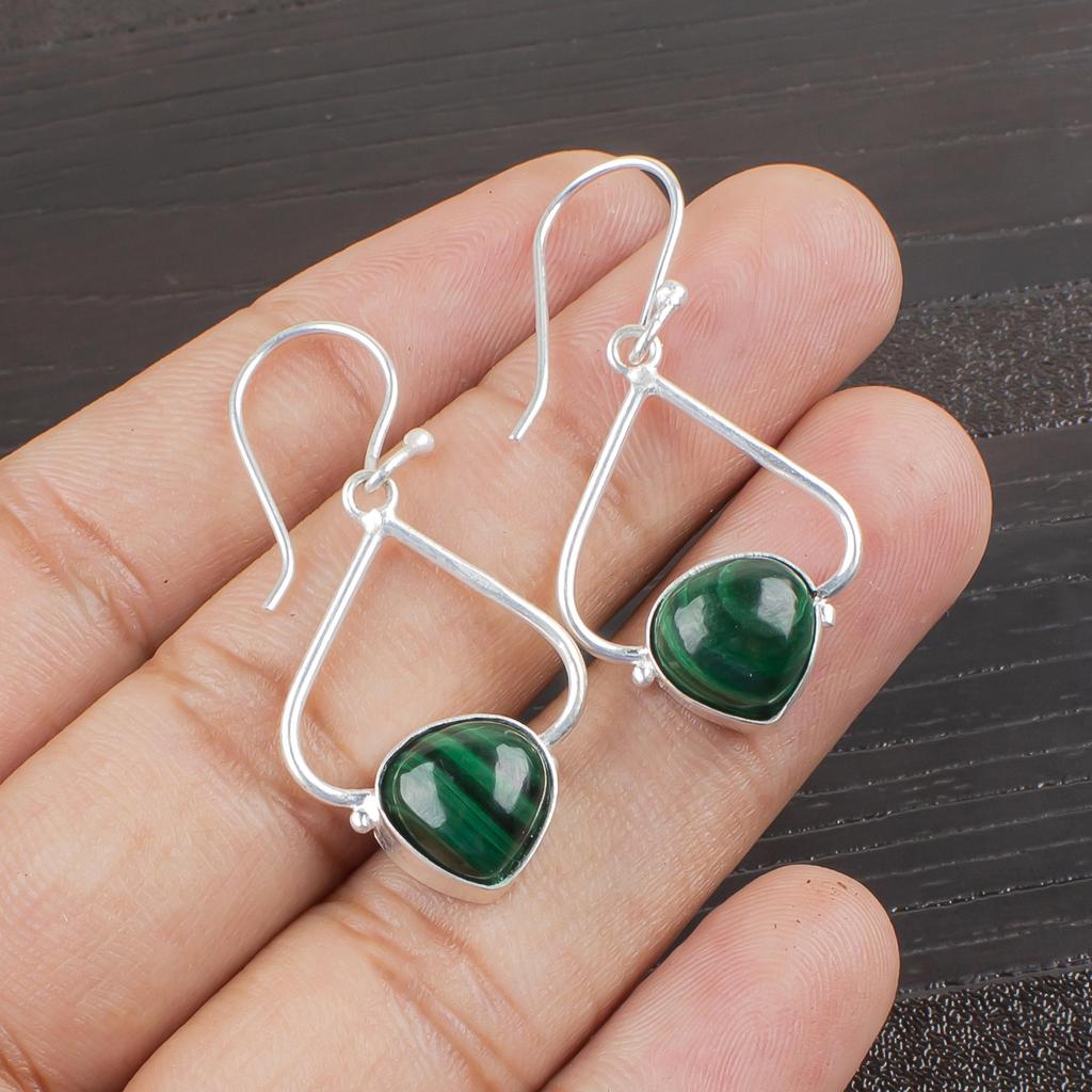Malachit Ohrringe, 925 Sterlingsilber Schmuck Geschenk für Frauen, Handgefertigte Ohrringe Edelsteinschmuck