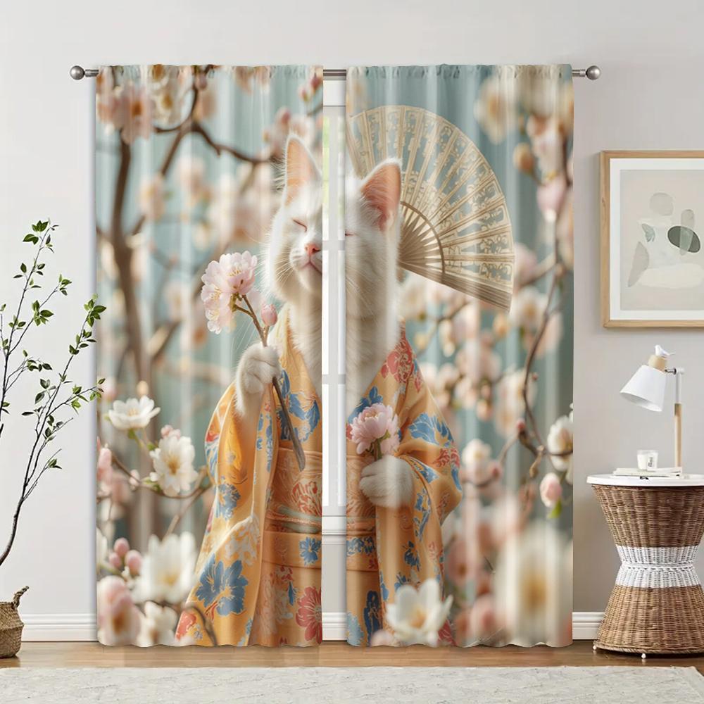 

Set Of 2 Elegant Filtering Curtains Excluding Rods Non Movable Without Batteries Fans Gentle Orange Cat Use Bedrooms Curtain For Bedroom Made W100*H70(CM)-Hooks&2PCS