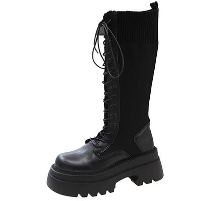 Fashion Chunky Platform Knitted Long Boots Women 2024 Autumn Thick Bottom Warm Sock Shoes Woman Lace Up Knee High Botas De Mujer