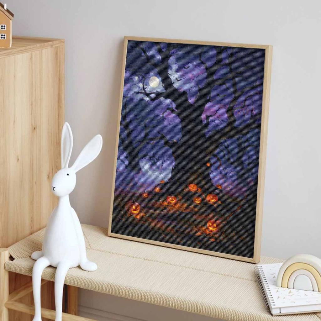 Halloween Diamond Painting Kit Handmade Diy Moonlight Tree and Pumpkin Forest Painting Home Decoration Painting