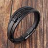 Fashion Unisex Multi-layer Woven Leather And Stainless Steel Combination Men's Leather Bracelet Black Brown Male Jewelry Gift