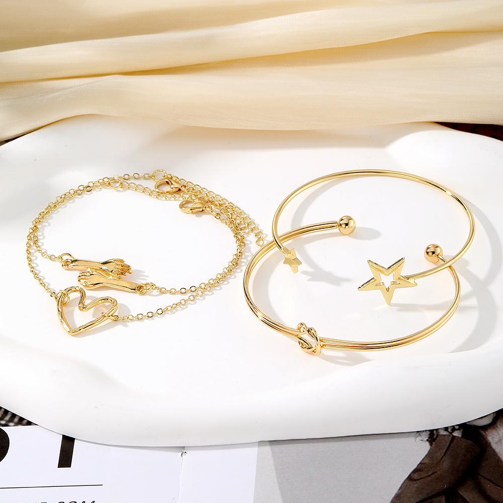 For Holidays A Gift Women's Bracelet Stackable Classic Chain Design Knot Heart Hug 4pcs/set Suitable For Daily Wear Simple  Handmade
