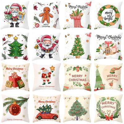Cross-border Wholesale Christmas Pillow Covers Printed Holiday Sofa Car Pillow Waist Back Cushion Cover