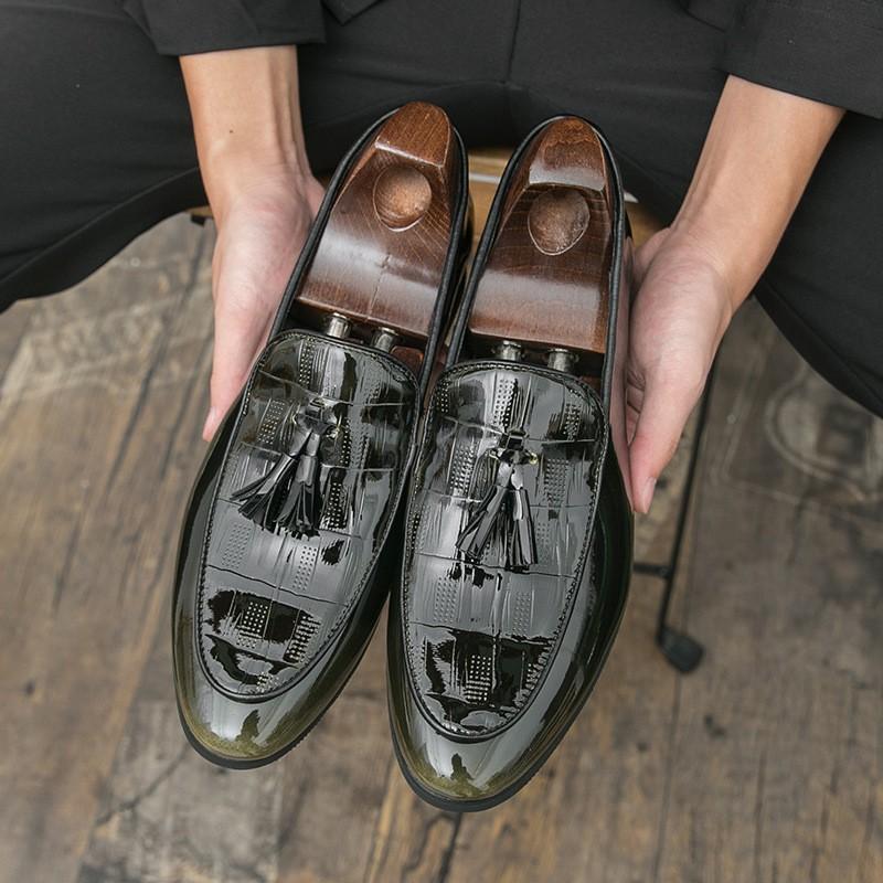 Mens Classic Pointed Toe Loafer Slip-On Shoes In Patent Leather British Style Casual Footwear Adults Size 38-47