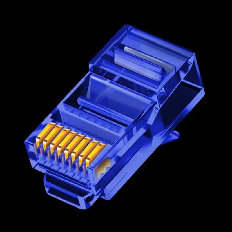 

50 шт. Наскрізні роз’єми RJ45 Cat6, різноманітні кольори EZ для обтиску Модульний штекер для цільного або багатожильного мережевого кабелю UTP синій