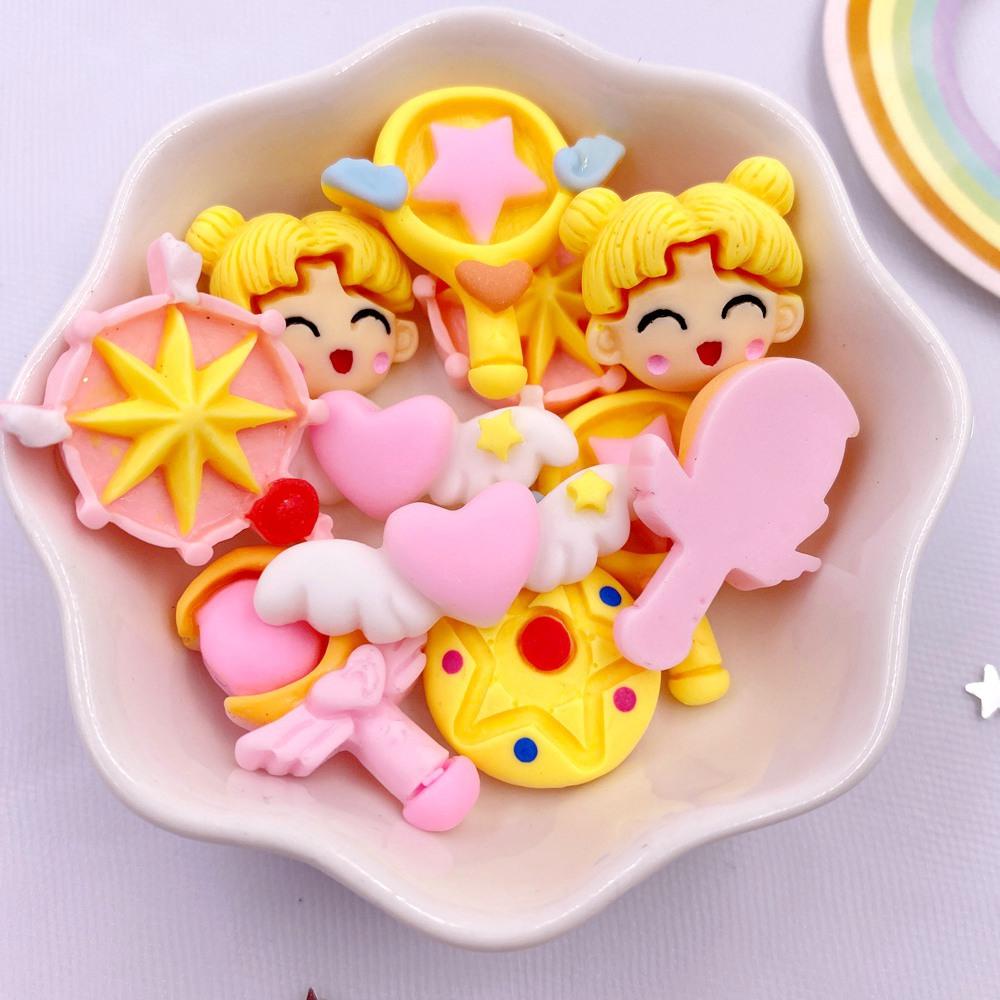 Painted Resin Kawaii Colorful Fairy Magic Stick Flatback Stone  Scrapbook Figurines 10PCS DIY Bow Decor Accessories Crafts