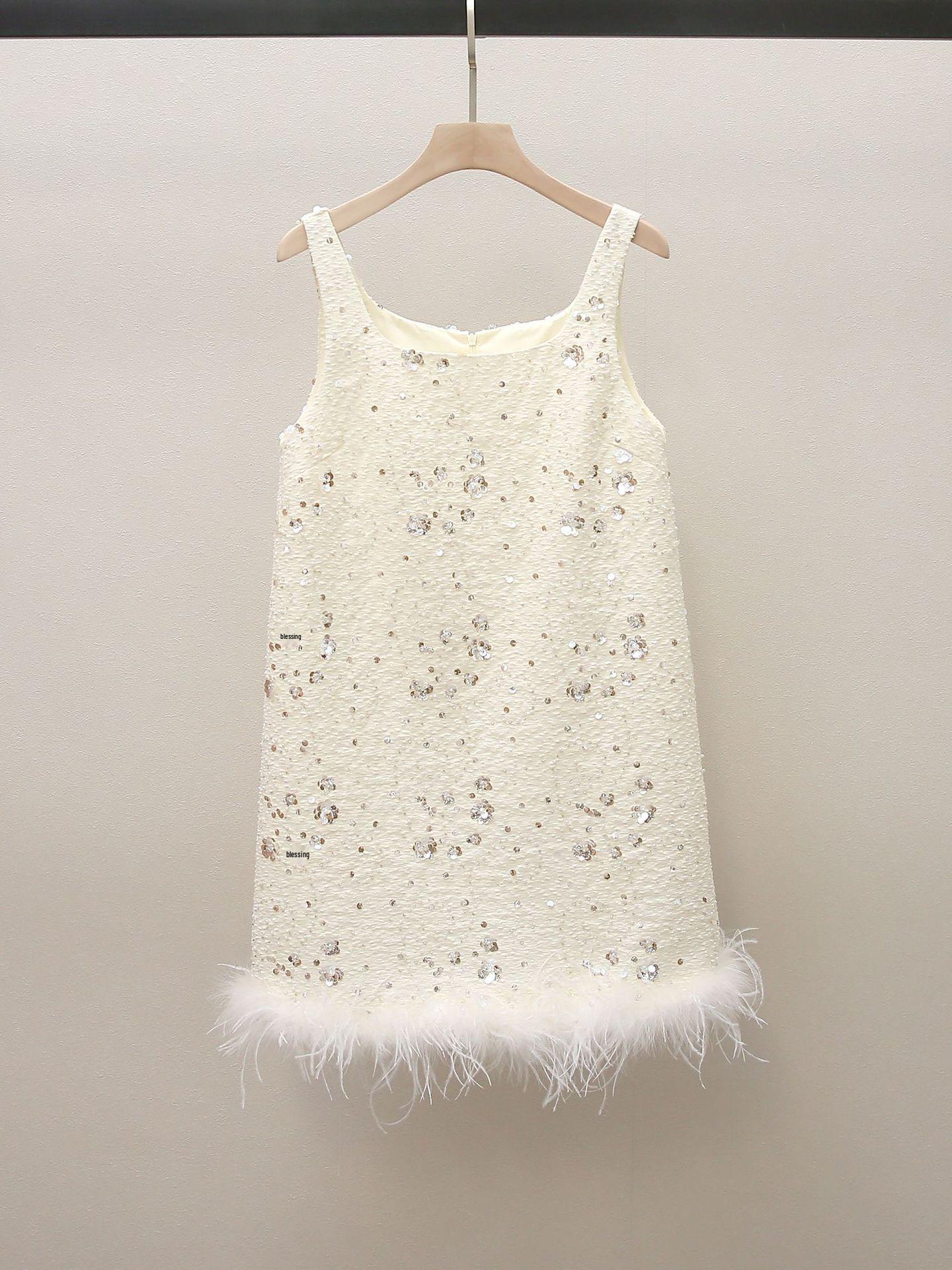 Элегантное женское платье-камзол с пэчворком из перьев и вышивкой пайетками - Весенняя новинка, Элегантный женственный стиль S