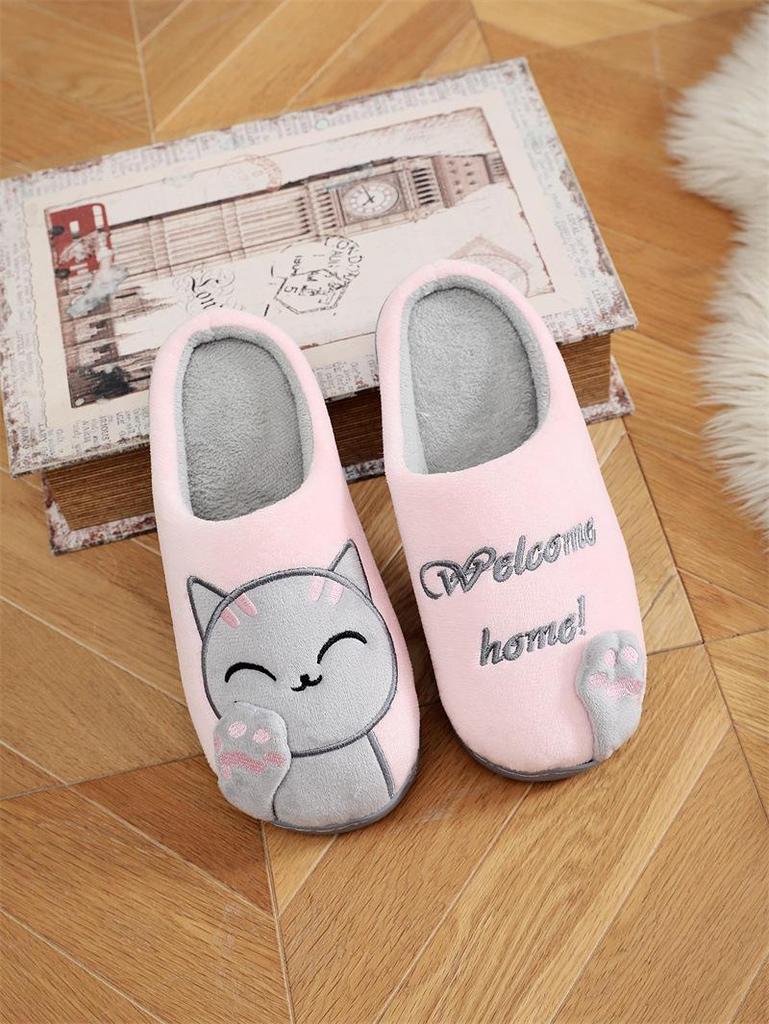 Women's Cozy Cartoon Cat Slippers - Cute Warm Indoor Cotton Slippers for Autumn/Winter