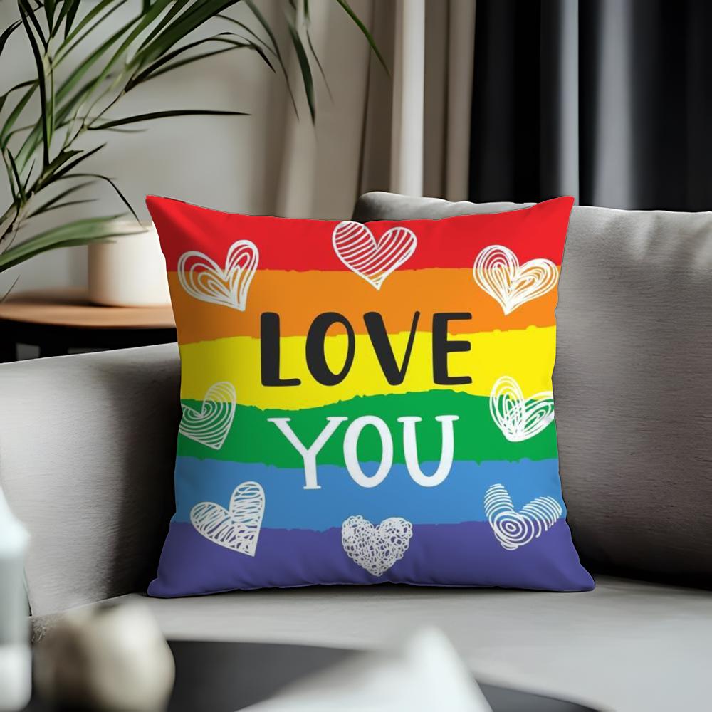 New RRainbow Flaged Cushion Cover Antidustmite Pillowcase Invisible Zipper Silky Short Plush Sofa Cushion Cover