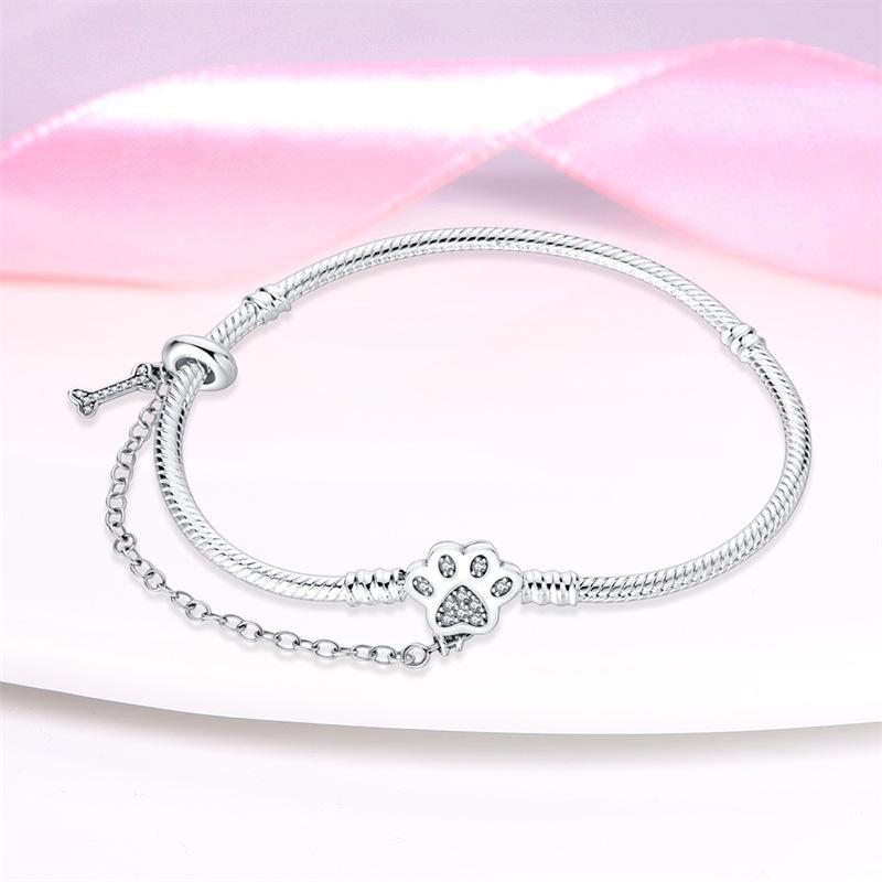 Cute Pet Paw Safety Chain Bracelet DIY Jewelry Accessories 925 Silver