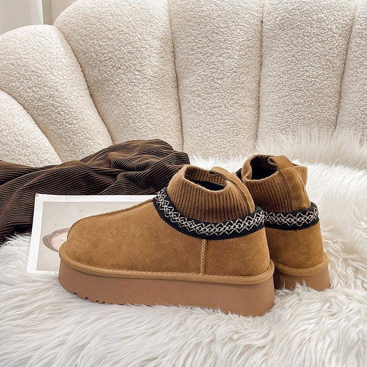 Autumn and winter new snow boots women's 2025 new thick-soled velvet thickened one-pedal casual knitted short boots women
