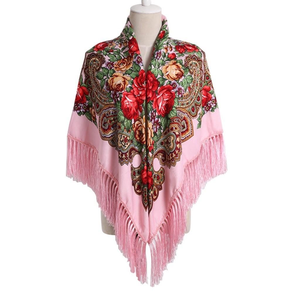 Tassel Fringe Floral Scarf Soft Tassel Scarf Fashion Square Wrap Women