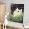 5D Full Drill Round Diamond Painting Kit Cute White Cat Starry Night Living Room Decoration Craft Wall Art.