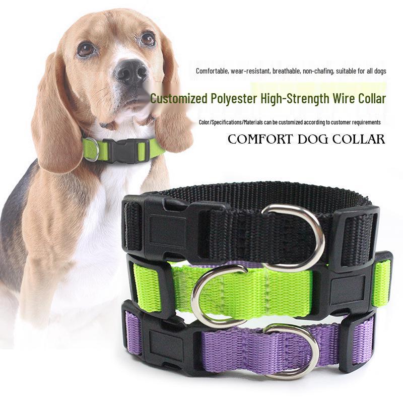 Adjustable Solid Color Polyester Pet Collar with Alloy Buckle for Cats and Small-Medium Dogs
