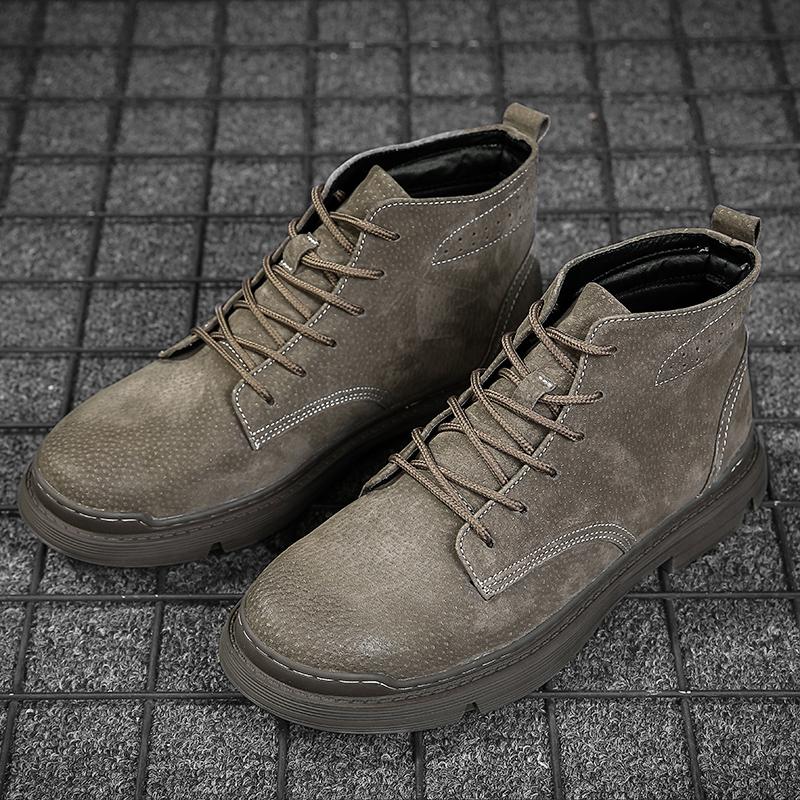 Classic Suede Leather Men Boots With Fur Lace Up Ankle Boots Autumn And Winter Footwear For Male Hombres Botas