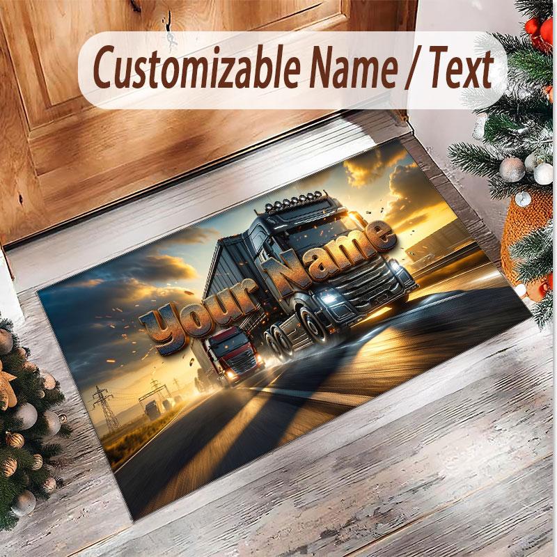 Car Racing Theme Soft Crystal Velvet Rug Custom Name & Text Print Non Slip Floor Rug for Bedroom Living Room